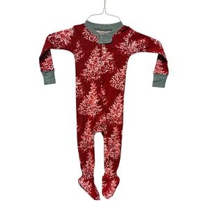Honest Baby Organic Cotton Footed Sleeper Red Christmas Tree Pajamas 12M NWT